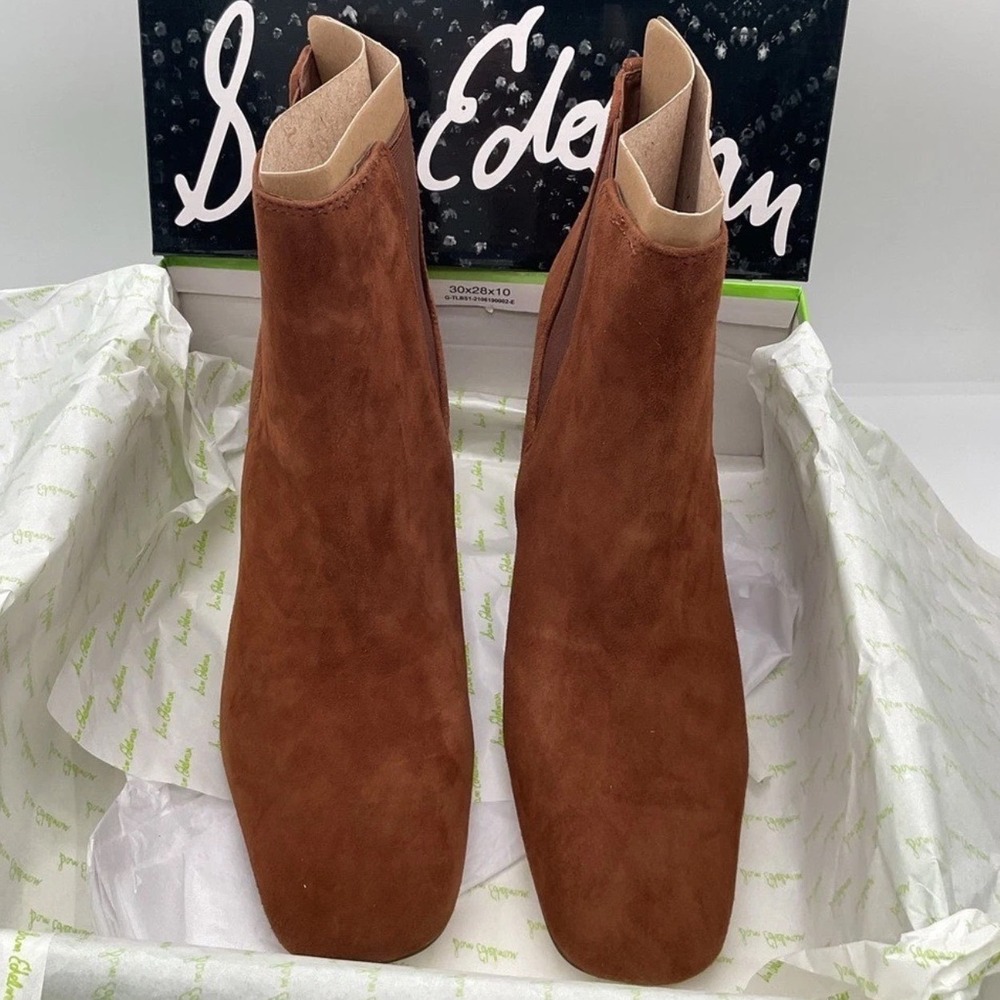 Sam Edelman Codie‎ Suede Ankle Boots Cedar Brown Square Toe Block Heel Womens 10